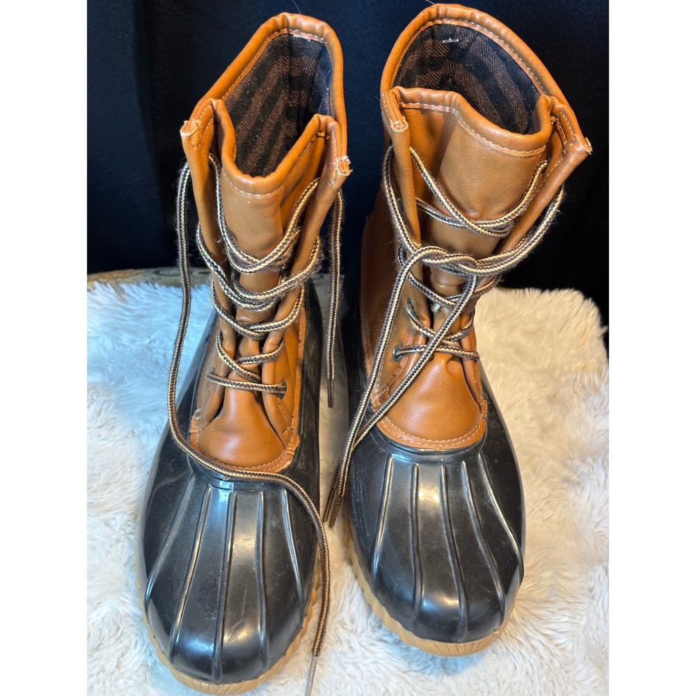 Sporto Arianna Womens Black Tan Faux Fur Lined Lace Up Duck Boots Size 8M